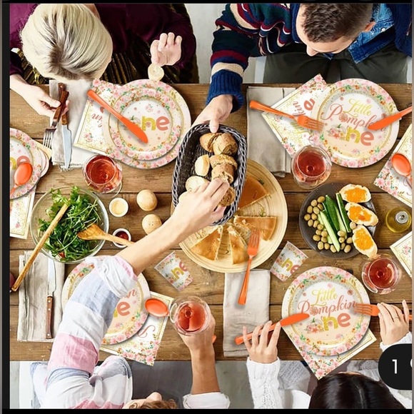 NEW Little Pumpkin First Birthday Decorations Tableware Service for 24 - Picture 2 of 8